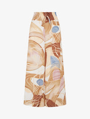 Pantalon imprimé abstrait à taille élastiquée - Camel - 1
