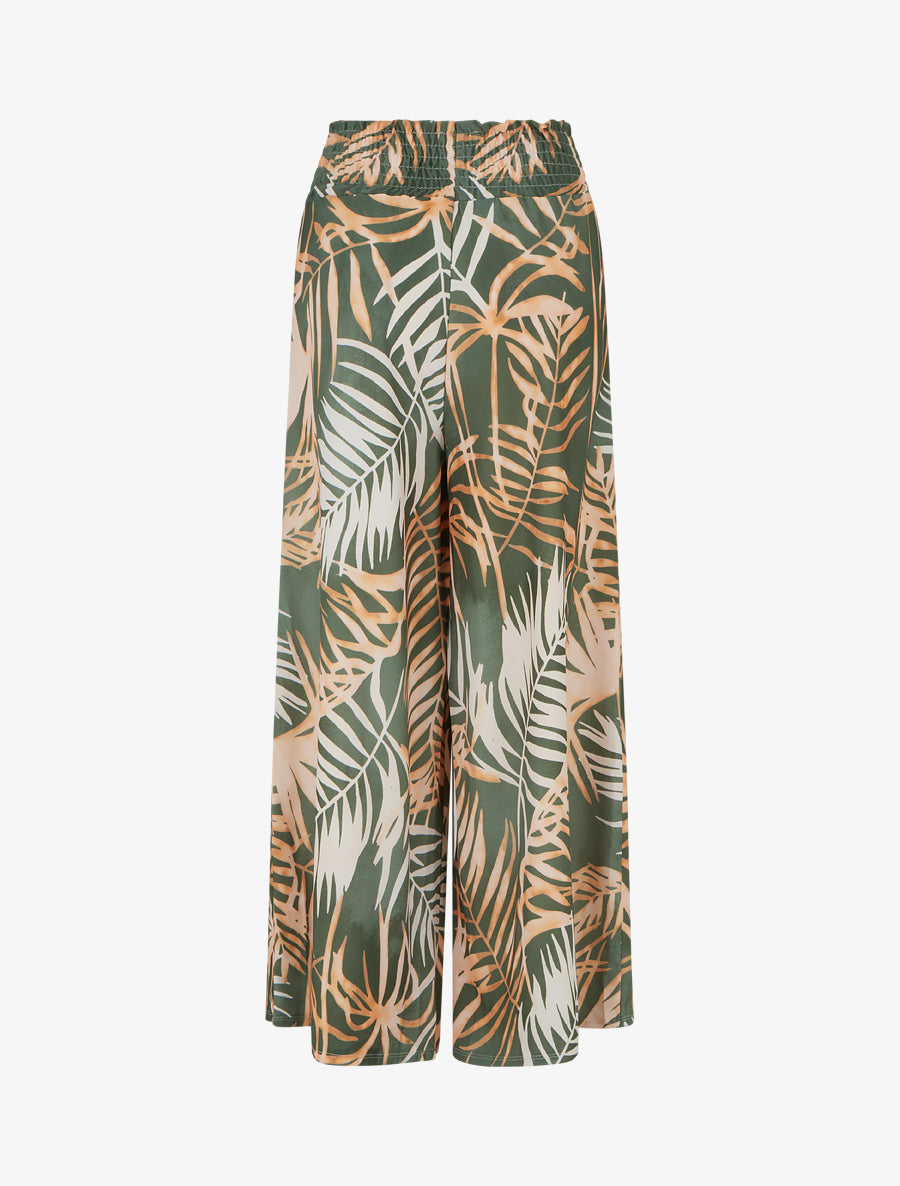 Pantalon imprimé feuillage à taille élastiquée - Kaki - 2