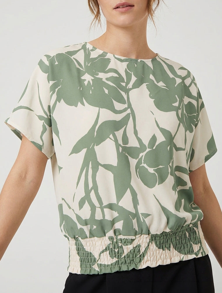 Top taglio boule con stampa floreale - Cachi