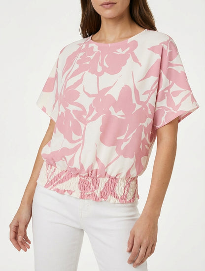 Top taglio boule con stampa floreale - Rosa