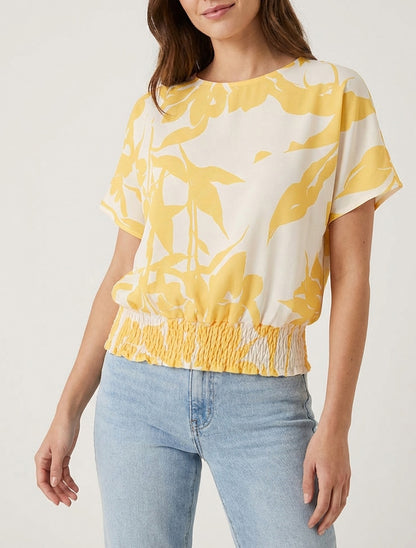 Top taglio boule con stampa floreale - Giallo