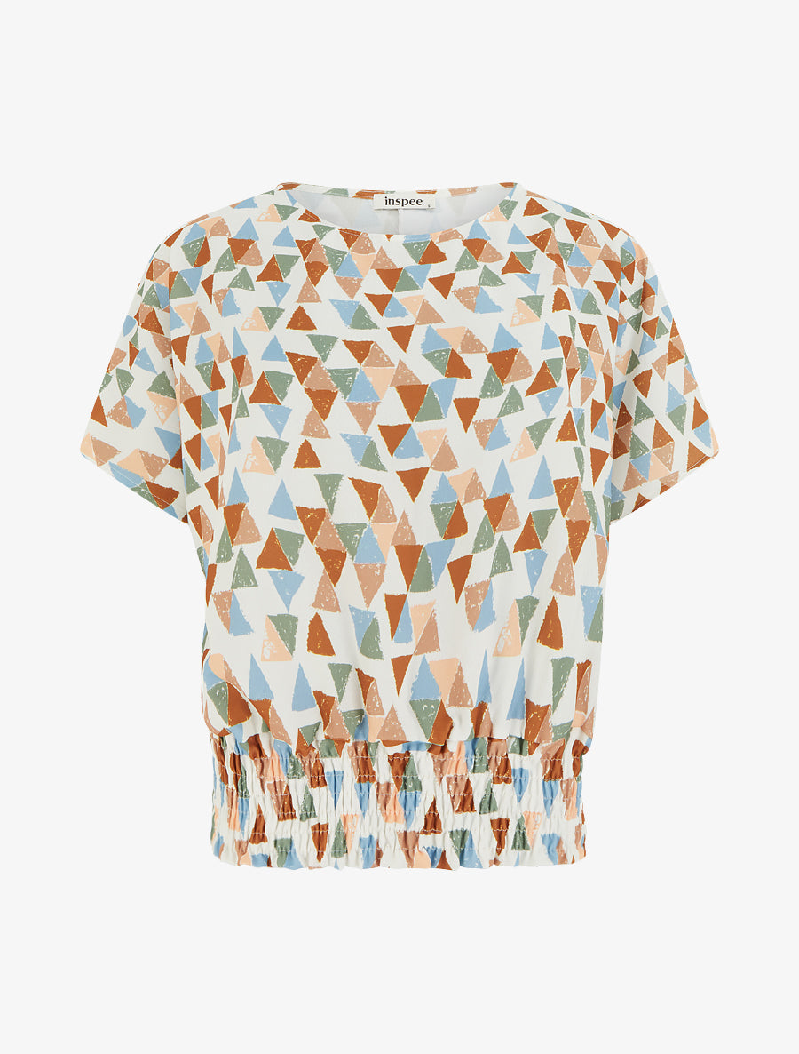 Top coupe boule imprimé triangles - Camel - 1