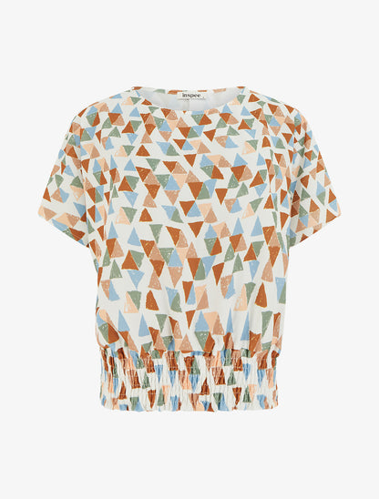 Top coupe boule imprimé triangles - Camel - 1