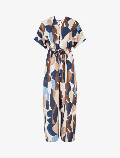 Combinaison imprimé abstrait à taille élastiquée - Marine - 1