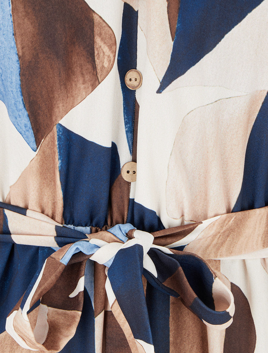 Combinaison imprimé abstrait à taille élastiquée - Marine - 3