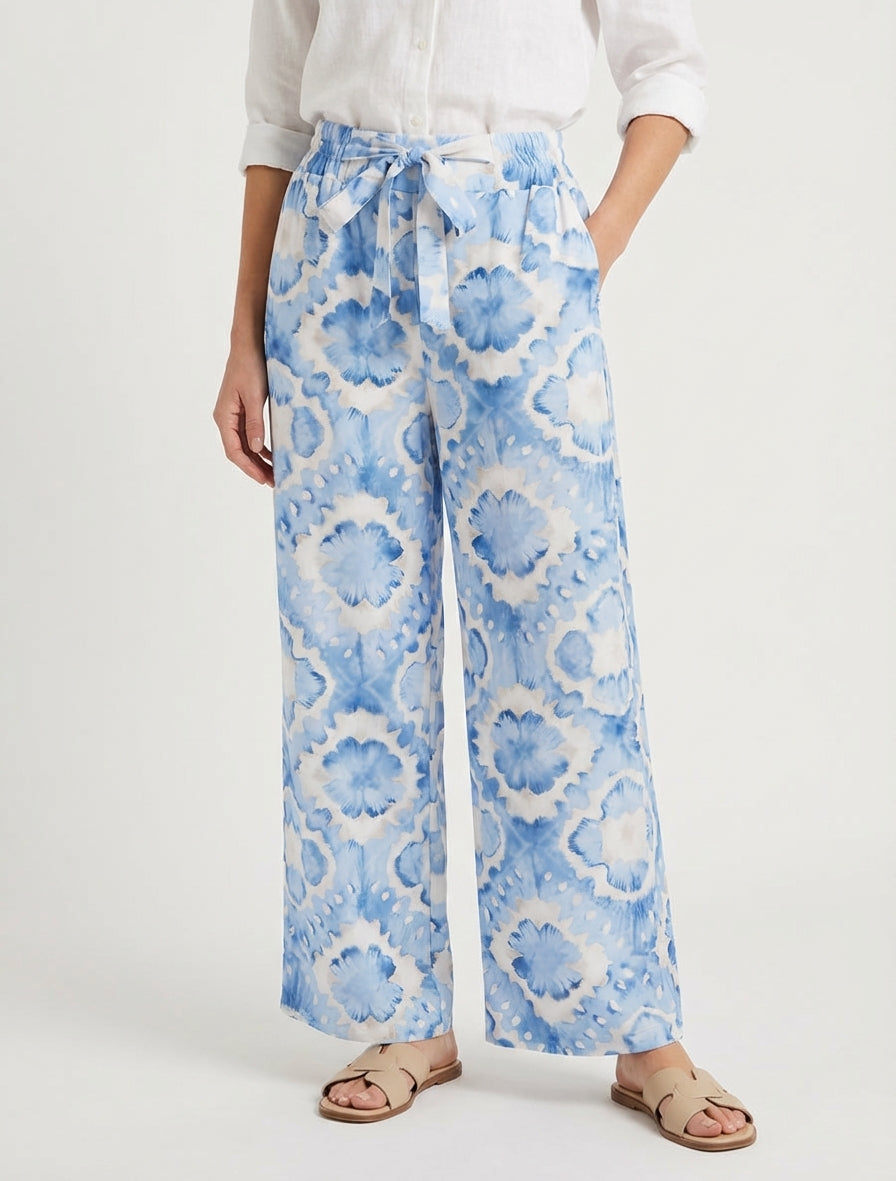 Pantaloni elasticizzati a stampa astratta - Azzurro cielo
