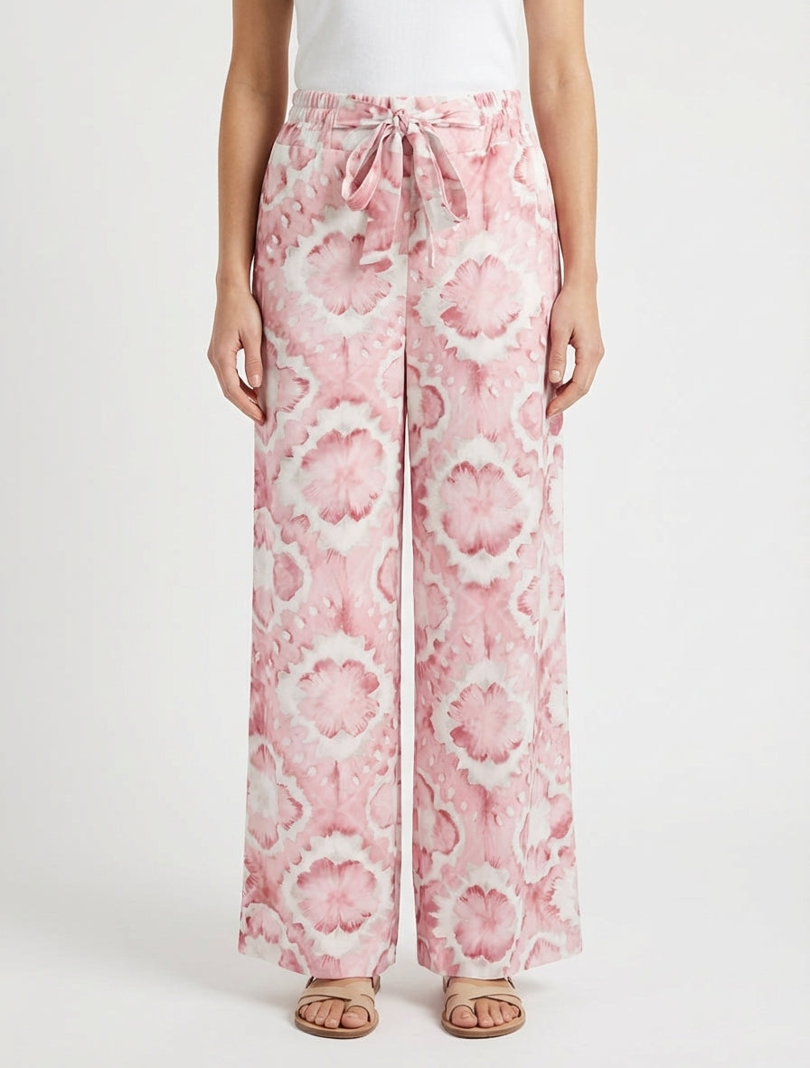 Pantaloni elasticizzati a stampa astratta - Rosa