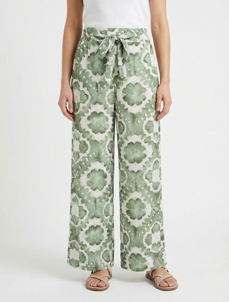 Pantaloni elasticizzati a stampa astratta - Cachi