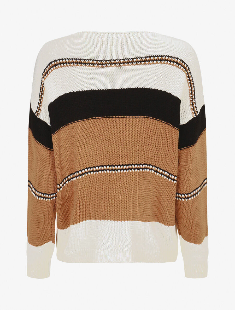 Pull en maille à rayures stylisées - Blanc - 2