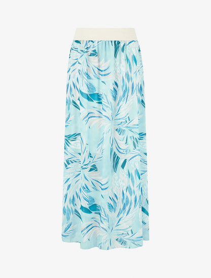 Jupe élastiquée à imprimé feuillage - Turquoise - 1