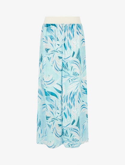 Jupe élastiquée à imprimé feuillage - Turquoise - 2