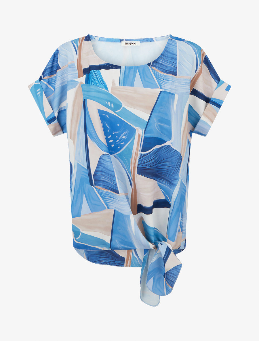 Top à nouer imprimé abstrait - Bleu - 1