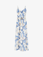 Robe longue imprimé floral à taille élastiquée - Bleu - 1