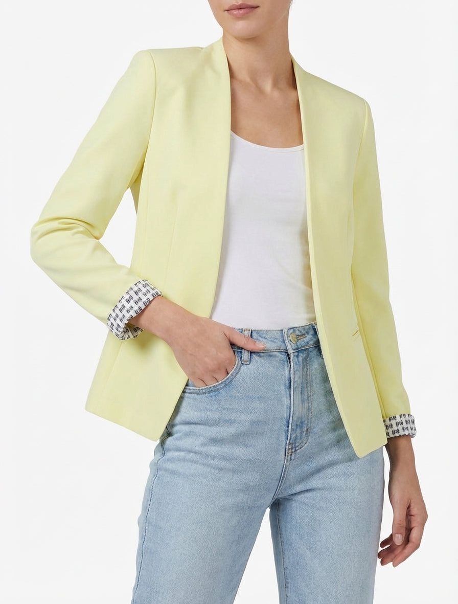 Giacca dritta con spalline - Giallo pastello