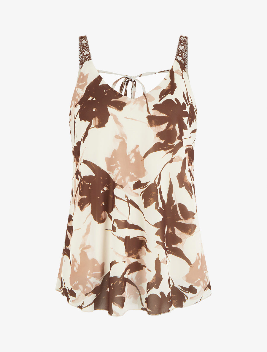Caraco imprimé fleurs abstraites - Marron - 1