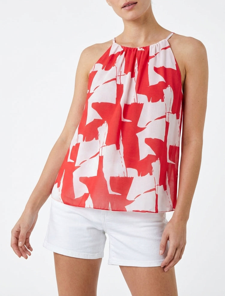 Top fluido con stampa astratta - Rosso