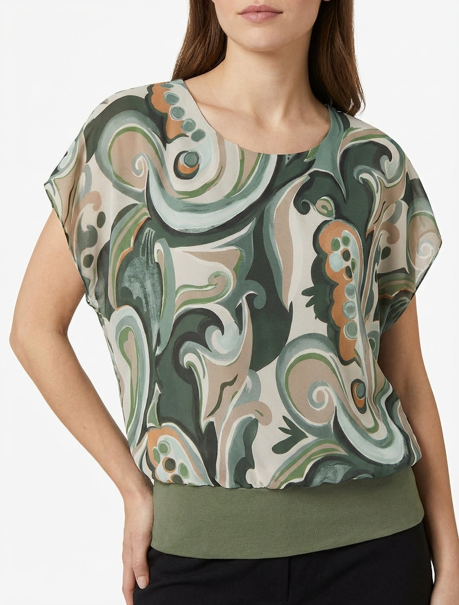 Top a maniche corte con stampa arabesque - Cachi