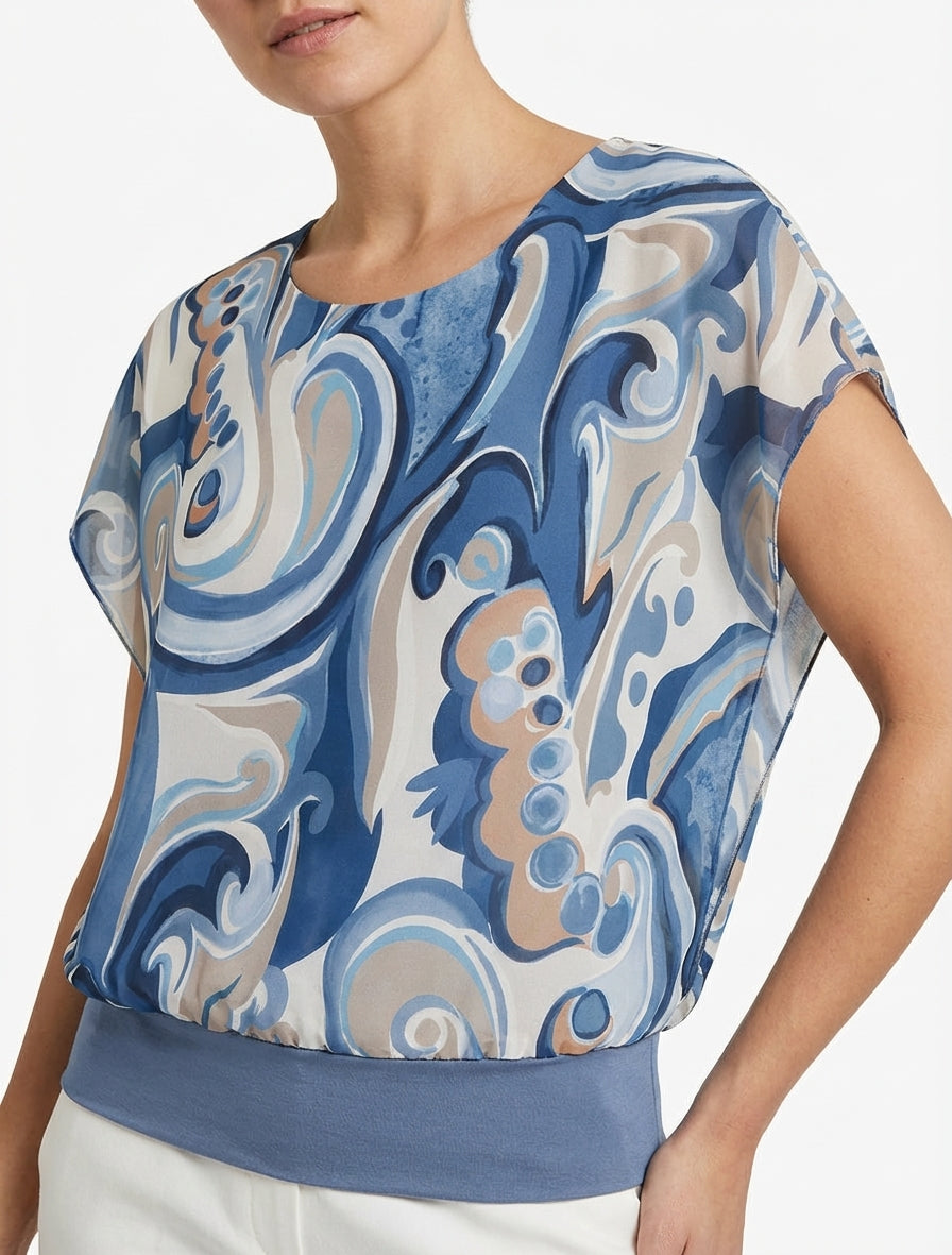 Top a maniche corte con stampa arabesque - Blu scuro