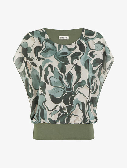 Top droit manches courtes imprimé floral - Kaki - 1