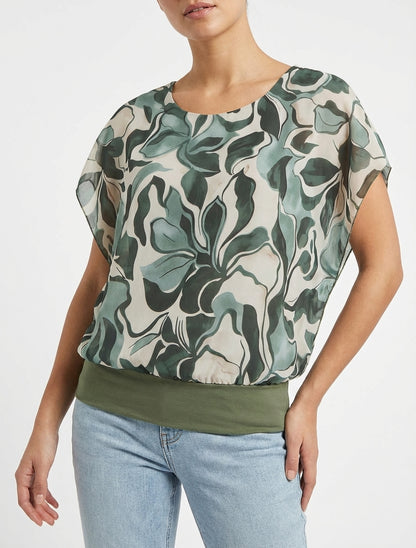 Top a destra maniche corte stampa floreale - Cachi