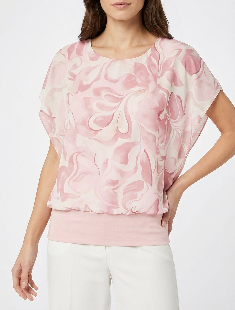 Top a destra maniche corte stampa floreale - Rosa