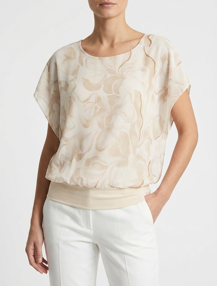 Top a destra maniche corte stampa floreale - Beige