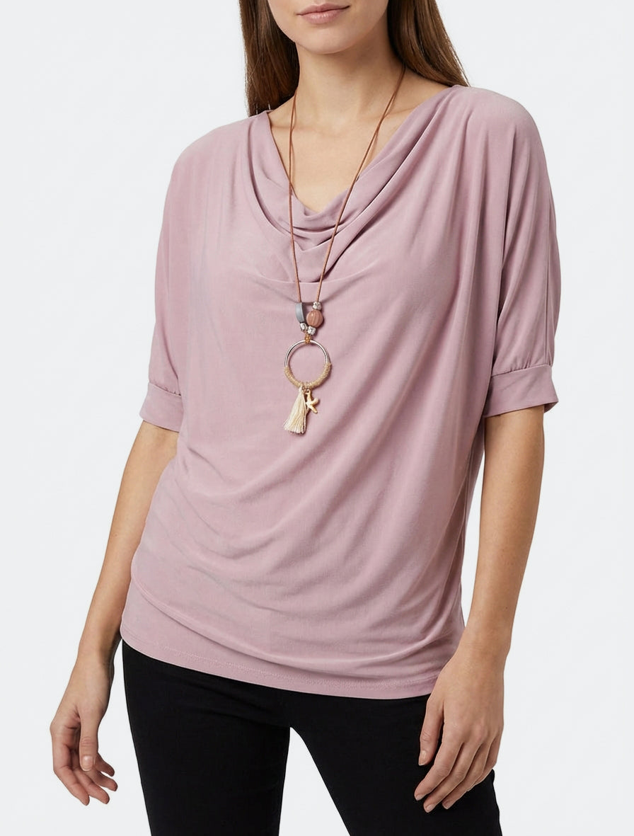 Top fluido con scollo a cascata - Rosa antico