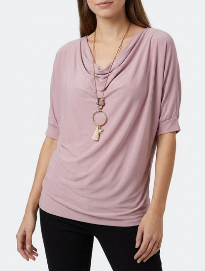 Top fluido con scollo a cascata - Rosa antico