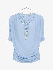 Top fluide à col bénitier - Bleu ciel - 1