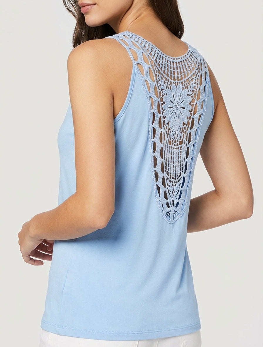Canotta dritta con schiena in crochet - Azzurro cielo