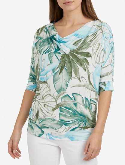 Top tropical maniche 3/4 ed effetto plissettato - Cachi