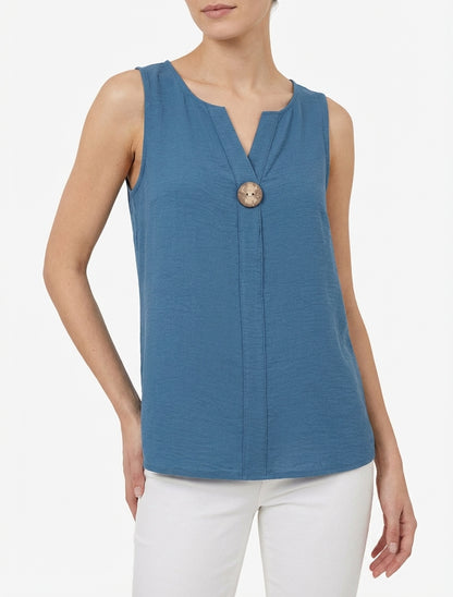 Top a destra senza maniche con bottoni - Blu scuro