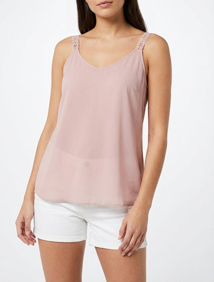 Canotta in voile con spalline motivo cuore - Rosa