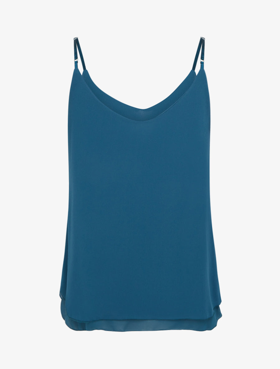 Caraco uni en voile superposé - Bleu canard - 2