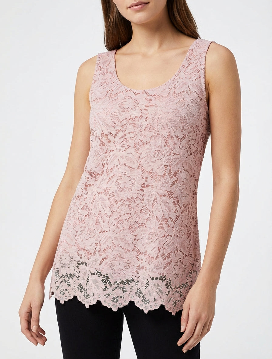 Top senza maniche in pizzo con scollo a U - Rosa antico