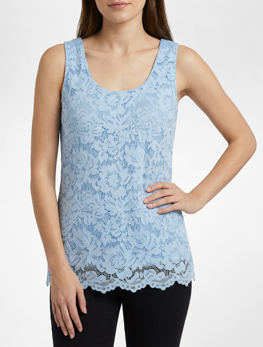 Top senza maniche in pizzo con scollo a U - Azzurro cielo