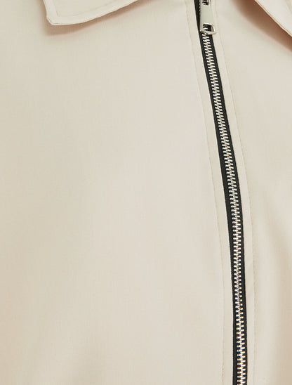 Veste droite zippée à col chemise - Beige - 3