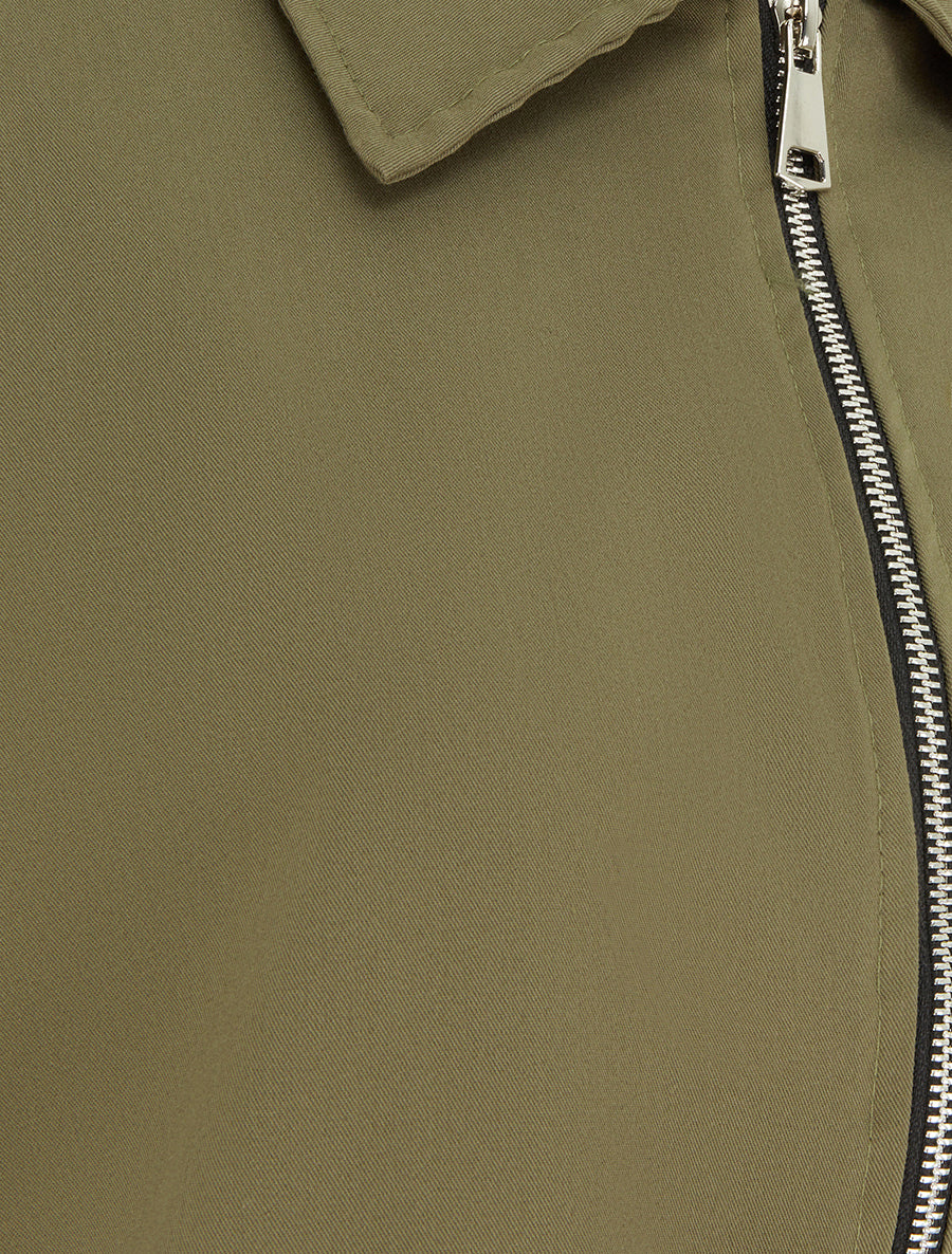 Veste droite zippée à col chemise - Kaki - 3