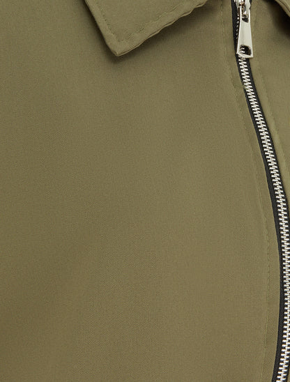 Veste droite zippée à col chemise - Kaki - 3