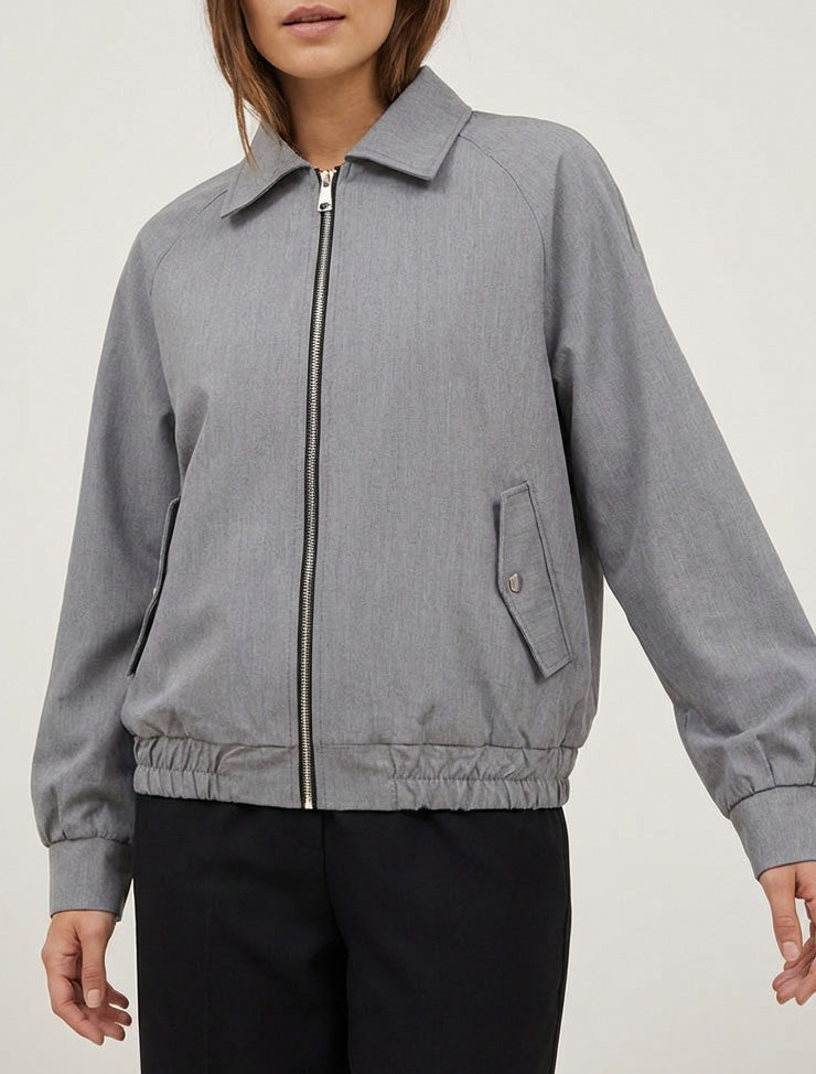Giacca ampia con zip e bordi elasticizzati - Grigio