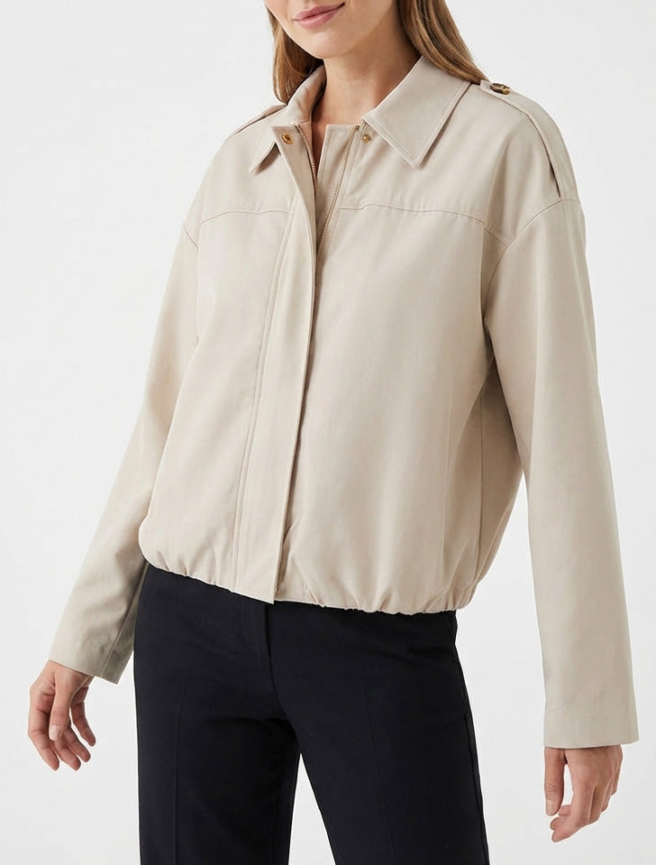 Giacca fluida unita con zip - Beige