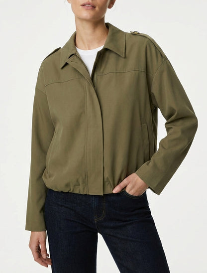 Giacca fluida unita con zip - Cachi