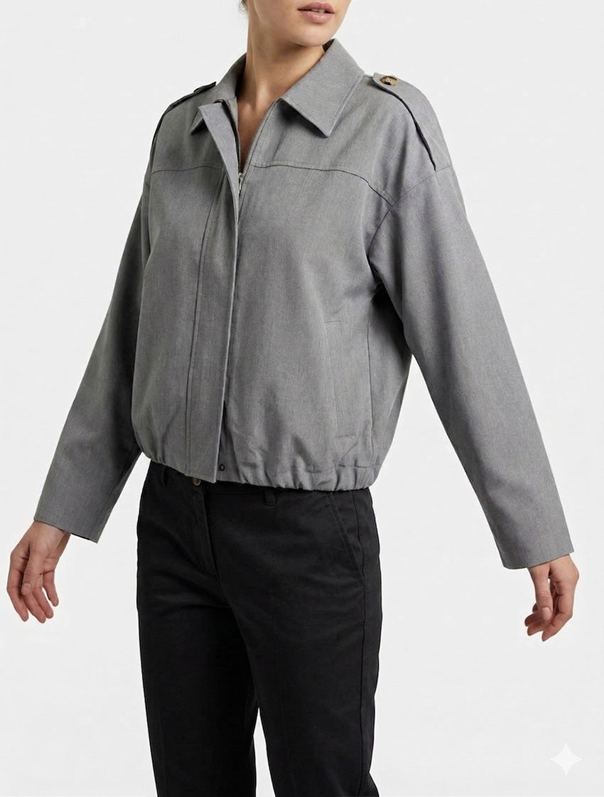Giacca fluida unita con zip - Grigio