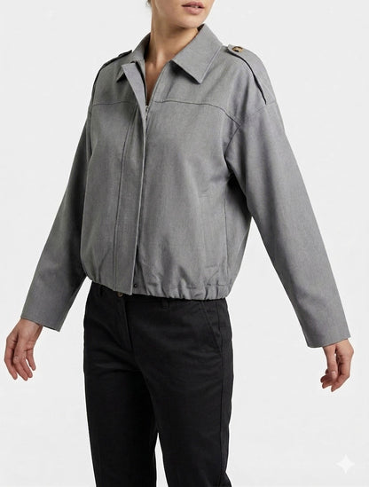 Giacca fluida unita con zip - Grigio