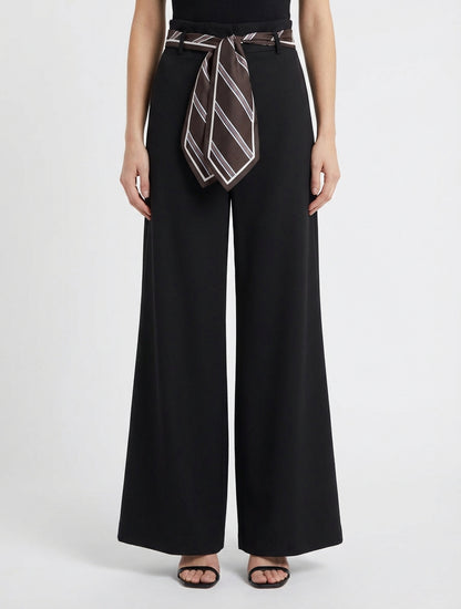 Pantaloni ampi con cintura stile foulard - Nero