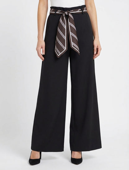 Pantaloni ampi con cintura stile foulard - Nero