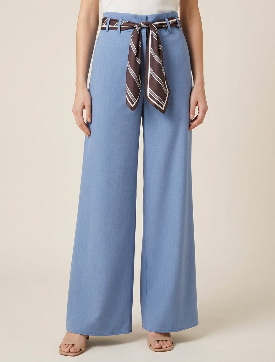 Pantaloni ampi con cintura stile foulard - Blu chiaro