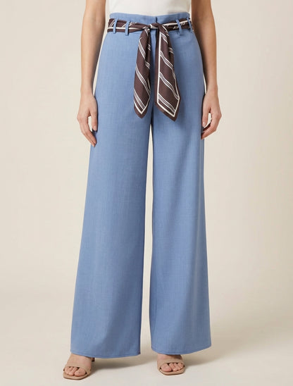 Pantaloni ampi con cintura stile foulard - Blu chiaro