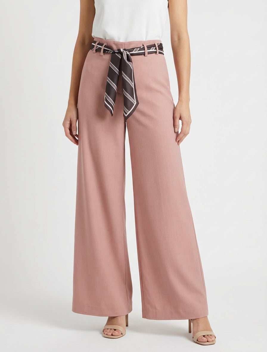 Pantaloni ampi con cintura stile foulard - Rosa