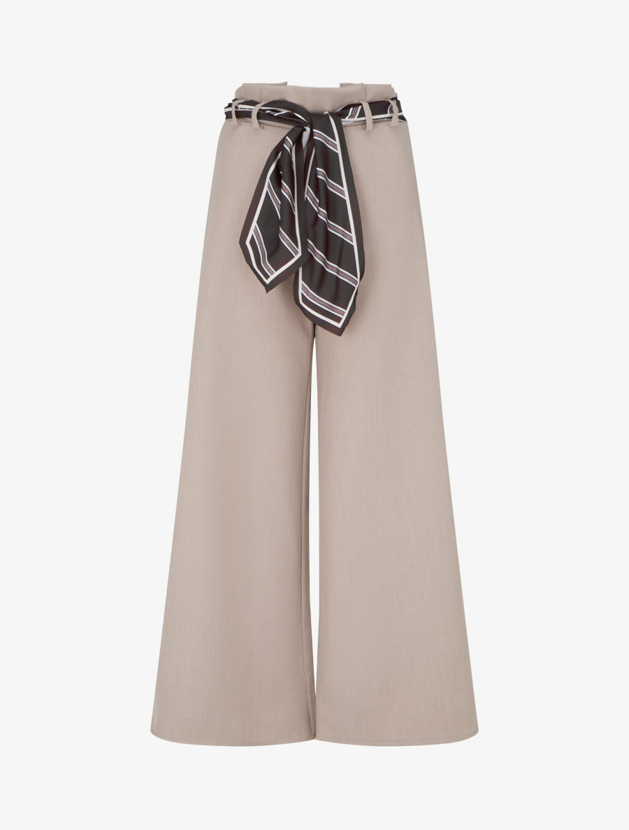 Pantalon ample à ceinture style foulard - Taupe clair - 1